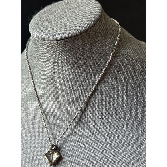 Vintage Rock Crystal Pendant Necklace Silver Tone Rope Necklace Brutalist Artsy - Picture 3 of 8
